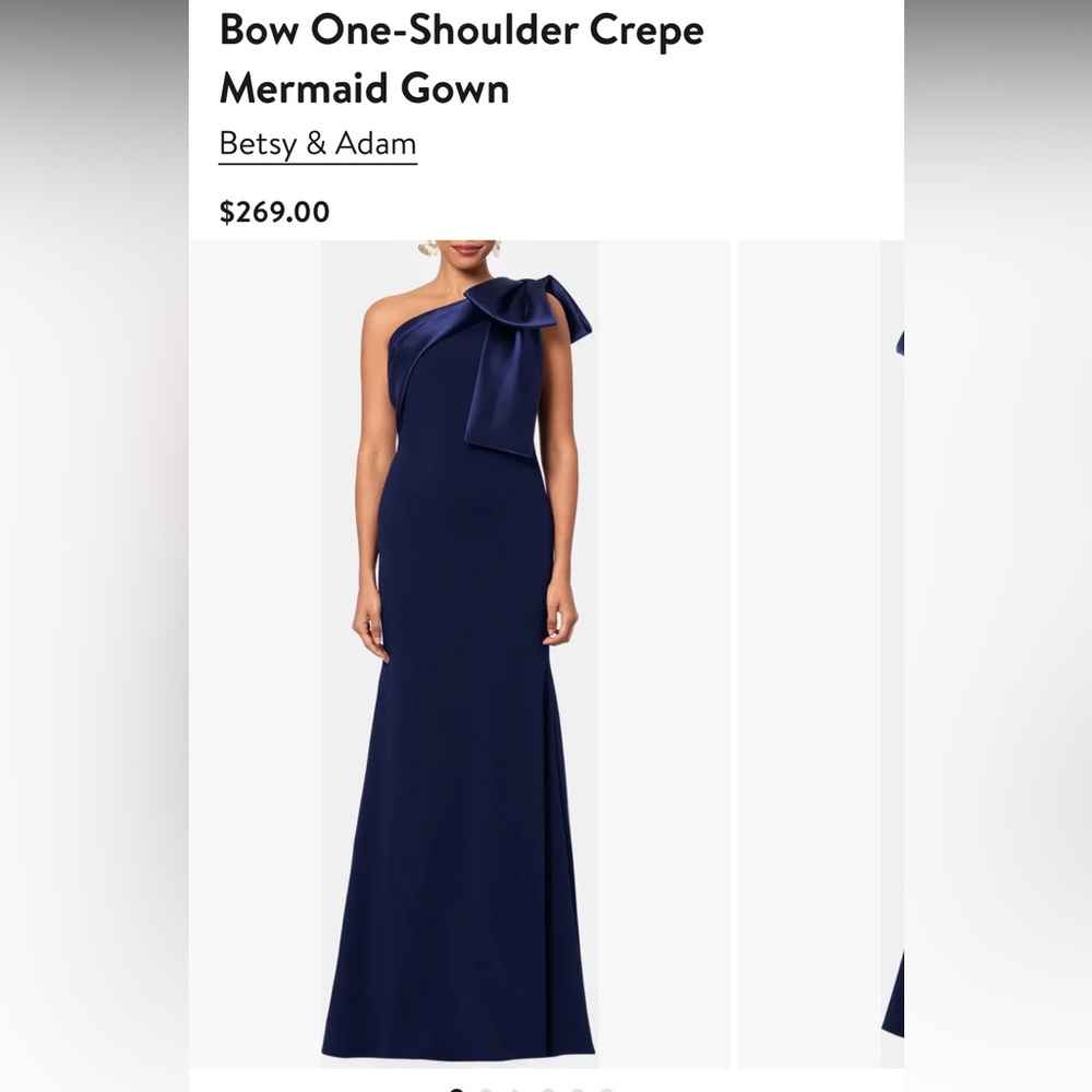 Betsy & Adam Navy Blue One-Shoulder bow dress. Gorgeous. Brand new condition.